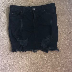 Black distresses denim skirt